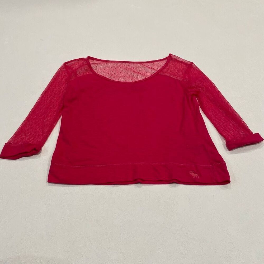 Abercrombie Kids Red Mesh Sleeve Top L | Girls Long Sleeve Sheer Detail Shirt
